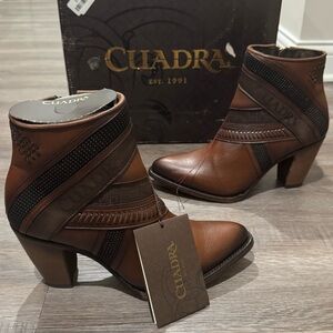 Cuadra Honey Laser Woven Round Toe Western Leather Heeled Boots CU619